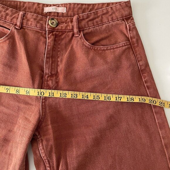 Stradivarius Super Wide-Leg High-Waisted Crop Denim Jeans Brown Size Teen 8 - Picture 4 of 10